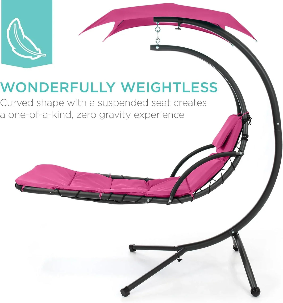 Best Choice Products Outdoor Hanging Curved Steel Chaise Lounge Chair Swing w/Built-in Pillow and Removable Canopy - Charcoal