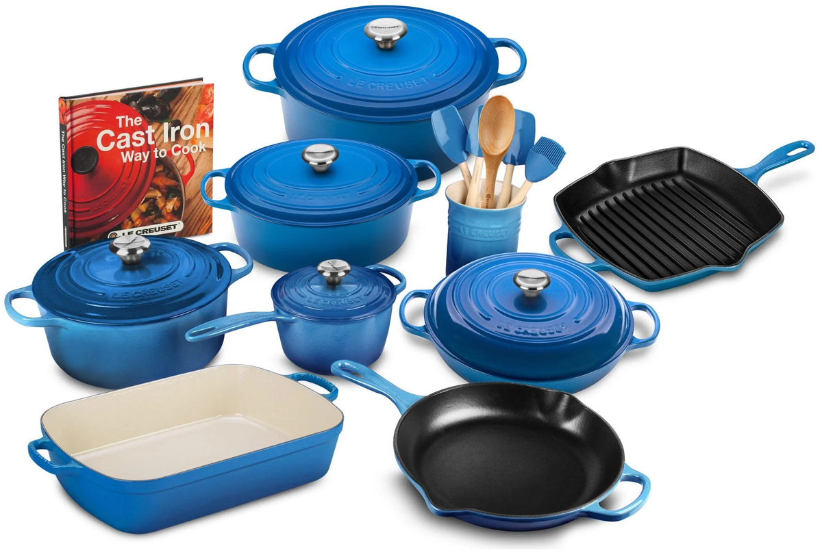 20-piece Signature Cast Iron Cookware Set,10.25′′ Skillet,1.75-quart Saucepan with Lid