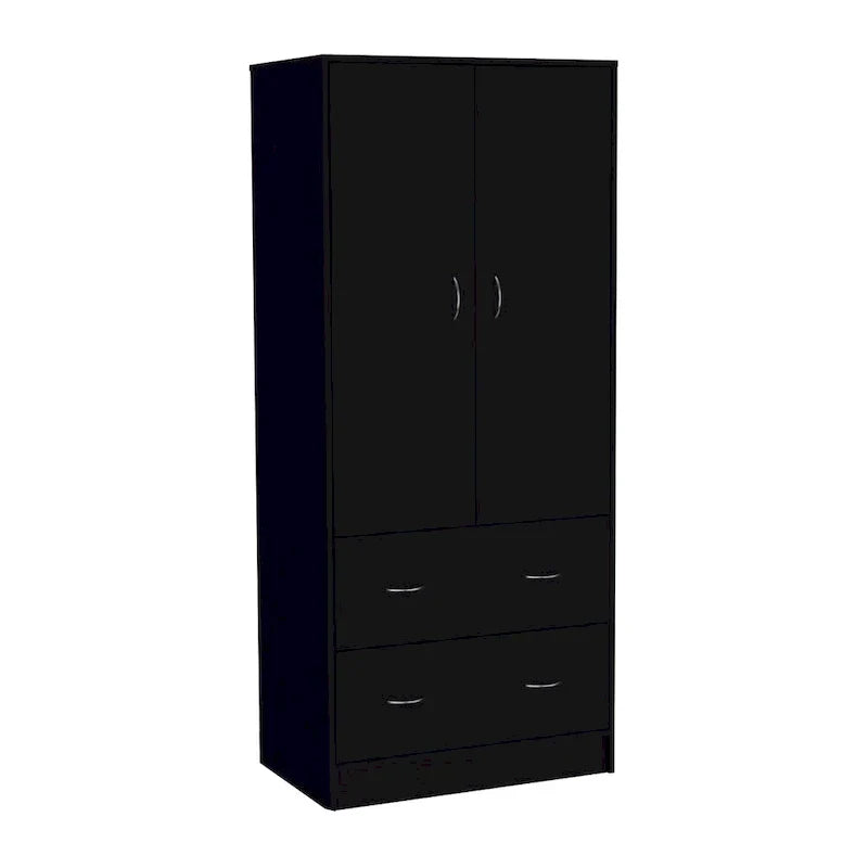 30.9-Inch Contemporary Double-Door Armoire with Two Drawers and Hanging Rod for Bedroom Storage - image 11