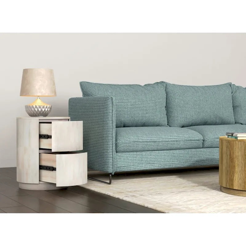 Round Nightstand with 2 Drawers Wooden Bedside Table - image 11