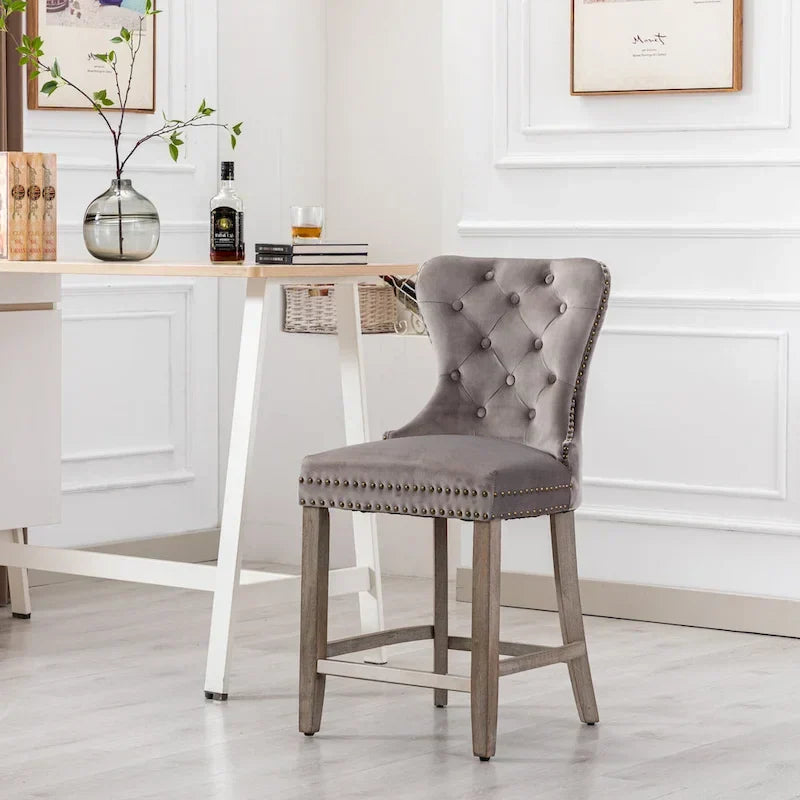 Carter 24-Inch Wingback Tufted Counter Stool with Antique Grey Legs and Nailhead Trim - image 15