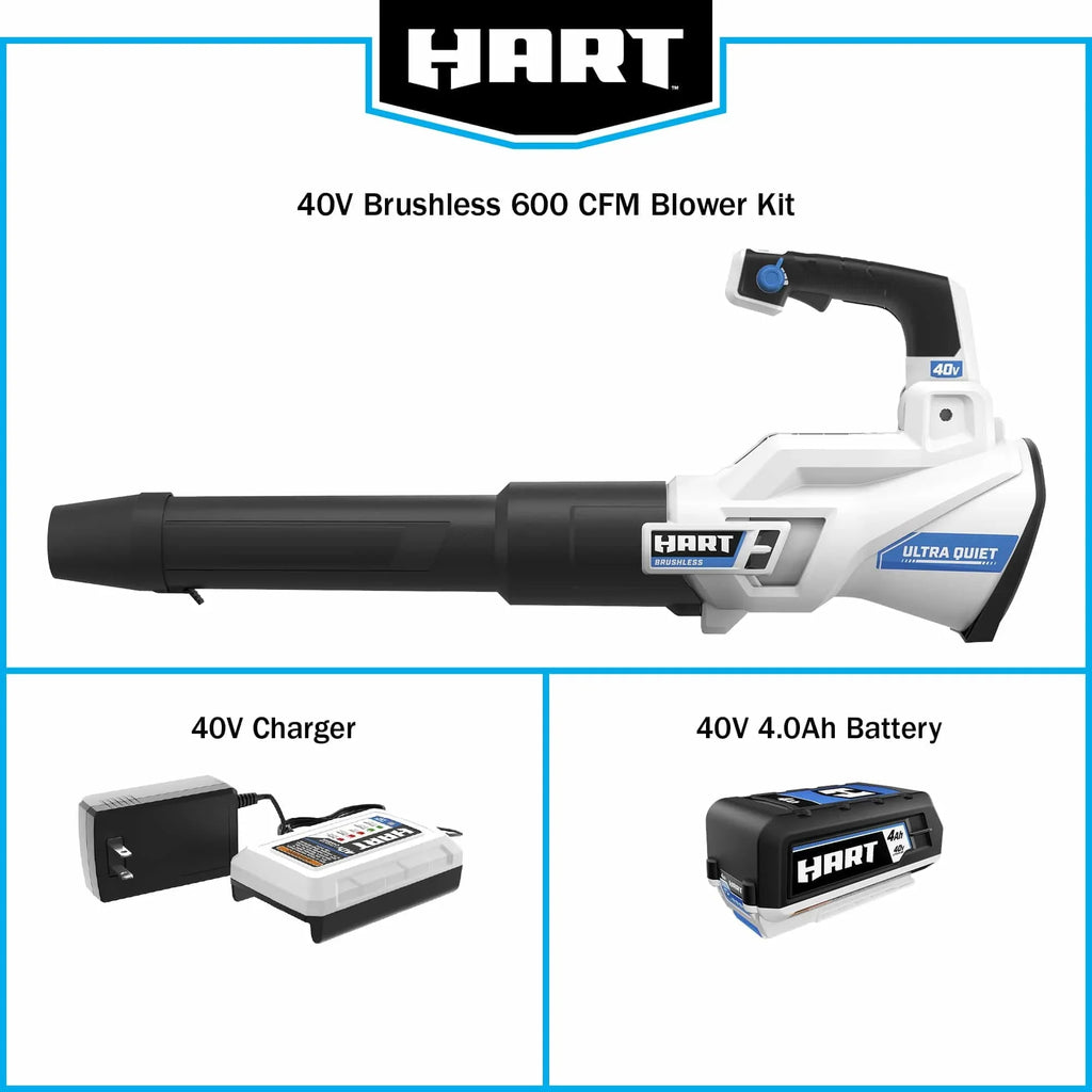 HART 40-Volt 155 MPH at 600 CFM Cordless Brushless Axial Leaf Blower Kit, (1) 4.0Ah Lithium-Ion Battery - image 9