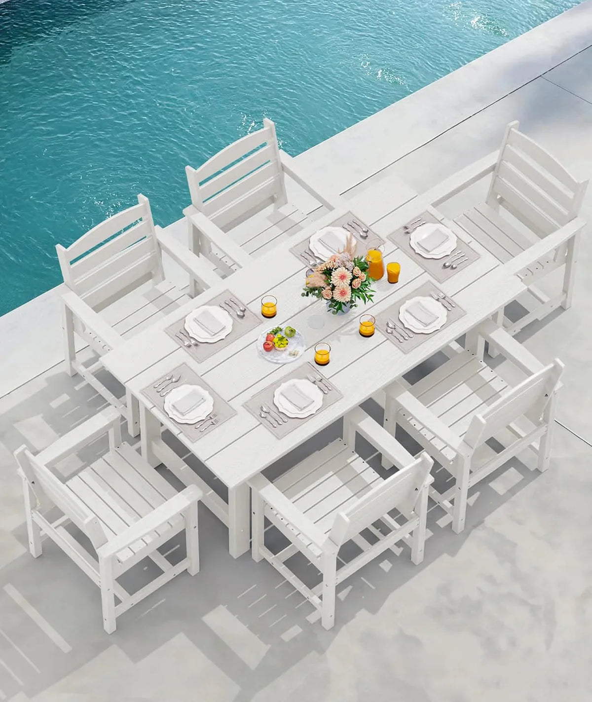 SERWALL 7-Piece Patio Table Set, Outdoor HDPE Dining Furniture with Umbrella Hole, All Weather Table and Chairs for Lawn, Garden, Poolside, Aruba - image 122