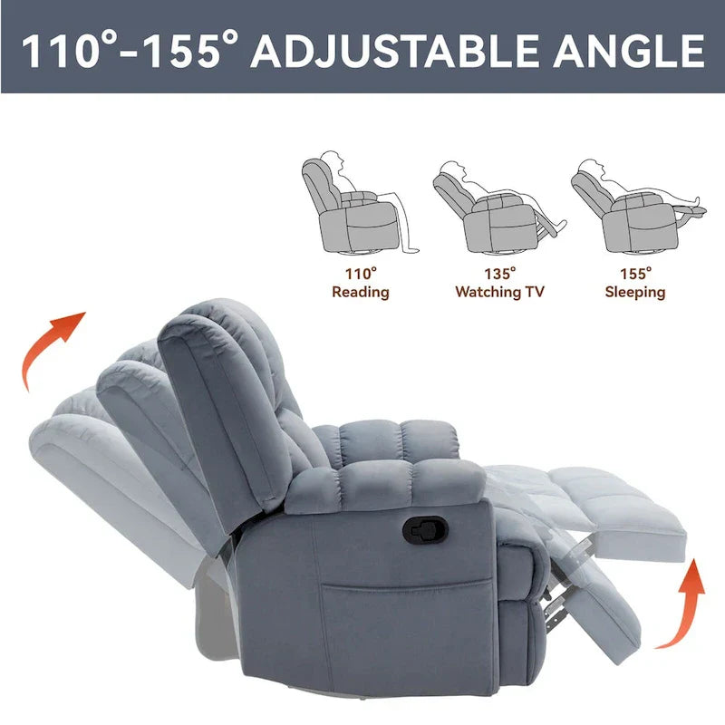 Extra-Large Swivel Rocker Recliner with Footrest and Pockets - Manual Operation - image 37