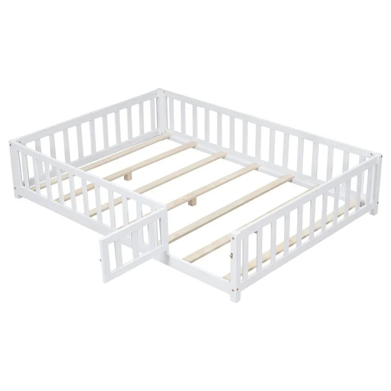 Kids' Full-Size Wooden Floor Bed with Fence and Door - image 14