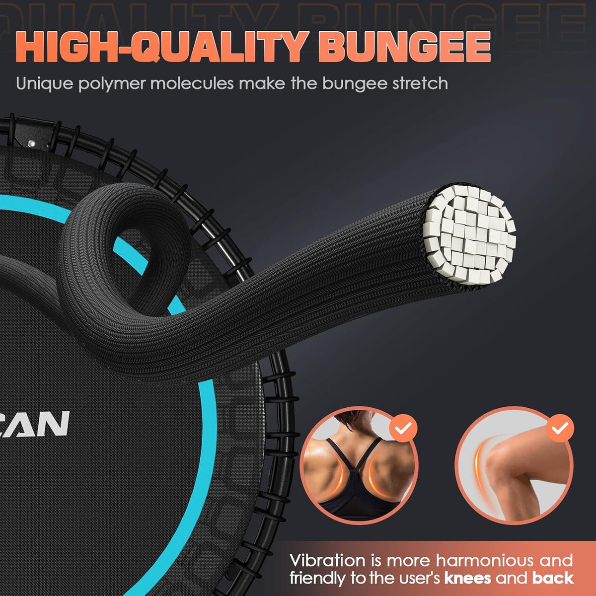 BCAN 450/550 LBS Foldable Mini Trampoline, 40"/48" Fitness Trampoline with Bungees, U Shape Adjustable Foam Handle, Stable & Quiet Exercise Rebounder for Adults Indoor/Outdoor Workout - image 19
