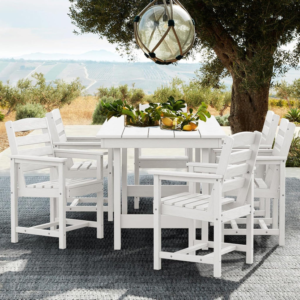 SERWALL 7-Piece Patio Table Set, Outdoor HDPE Dining Furniture with Umbrella Hole, All Weather Table and Chairs for Lawn, Garden, Poolside, Aruba - image 24