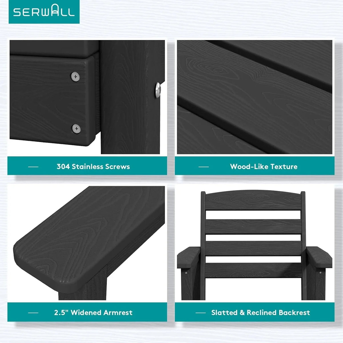 SERWALL 7-Piece Patio Table Set, Outdoor HDPE Dining Furniture with Umbrella Hole, All Weather Table and Chairs for Lawn, Garden, Poolside, Aruba - image 126