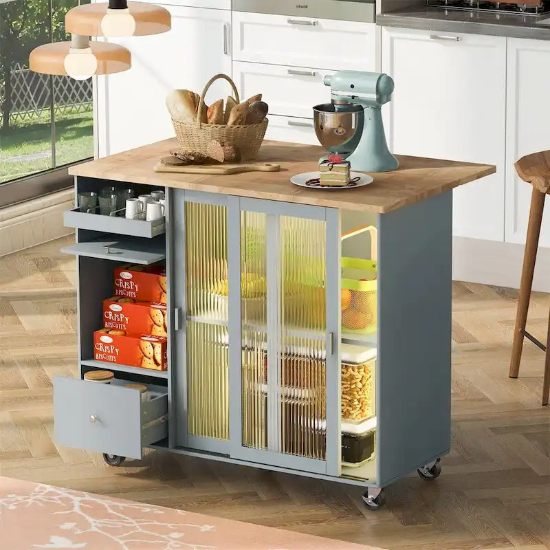 Merax Spacious Kitchen Island Cart with Adjustable Shelf and Dual Drawers - image 1