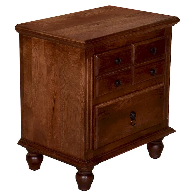 26-Inch Artisan Nightstand with 2 Drawers, Black Powder-Coated Knobs, Walnut Brown Mango Wood - image 1