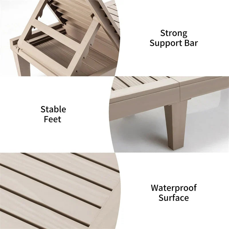 Outdoor Chaise Lounge Chair Patio Recliner Adjustable With 5 Positions Wood Texture Design Waterproof Easy To Assemble - Comf