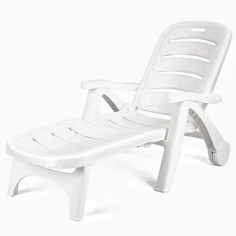 Rolling Folding Plastic Pool Lounge Chair With Armrests 5 Position Outdoor Sun Lounger Patio Deck Chair Beach Chair - Comfort