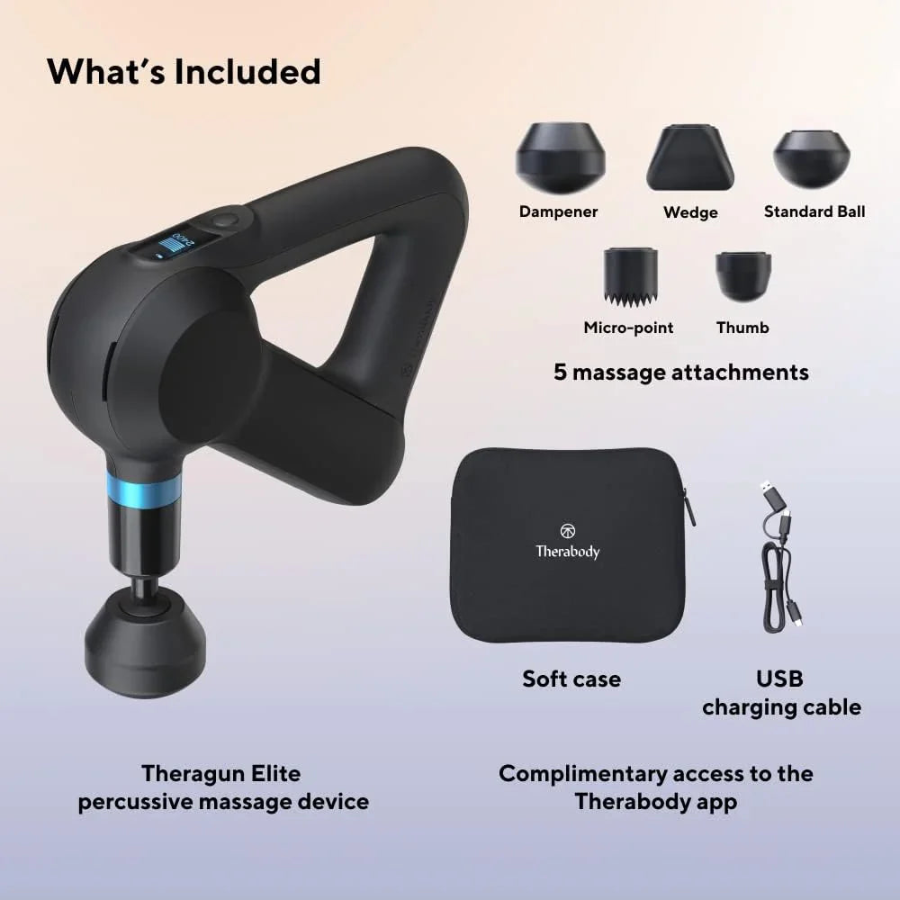 TheraGun Elite Ultra-Quiet Percussion Massage Gun for Deep Tissue Muscle Pain Relief, Handheld Electric Massager Perfect for 