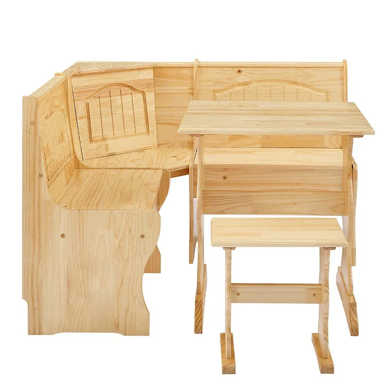 MUSEHOMEINC Classic 3-Piece Solid Wood Breakfast Nook Dining Set with Side Bench and Hidden Storage - image 6