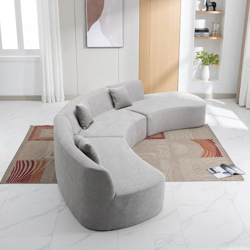 136-Inch Elegant Curved Chenille Sectional Sofa with Three Throw Pillows for Living Room - image 15