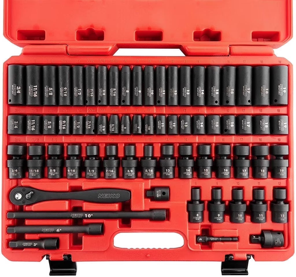 NEIKO 02471A Impact Socket Set, 3/8- Drive, 67 Piece, Metric and Standard Master Socket Set with Shallow & Deep Sockets, Ratchet, Swivel Sockets - image 1