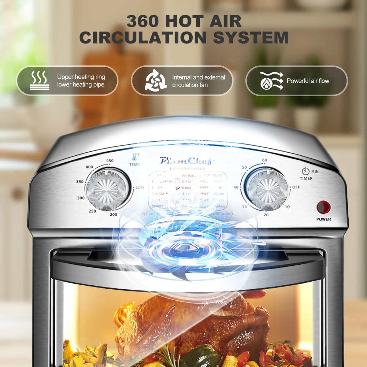 PlumChef 13 Quart 4 Slices Air Fryer Convection Toaster Oven, 1500W, 7 in 1 Multifunction with Roast, Bake, Grill, Broil, Toast, Dehydrate, Defrost - image 6