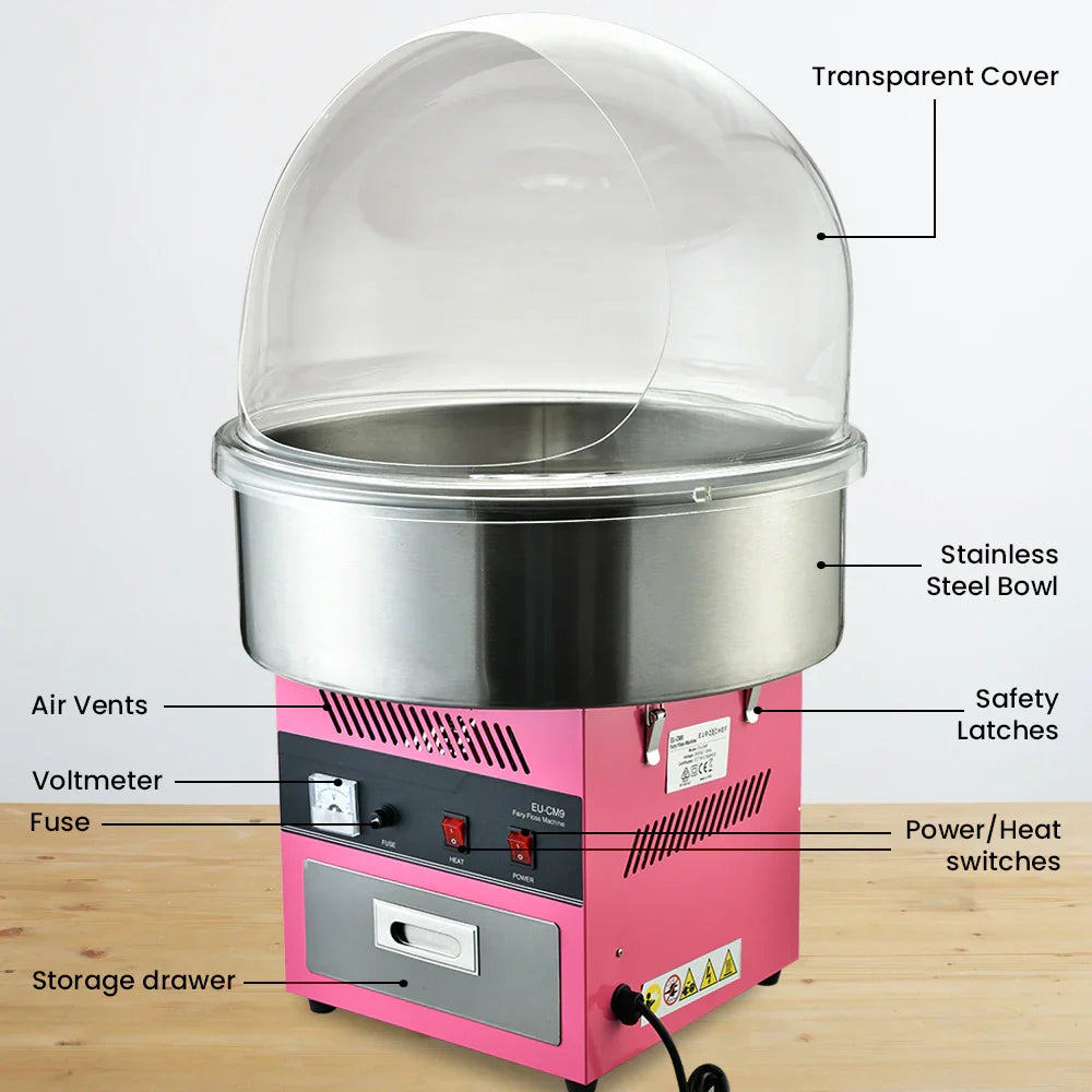 EUROCHEF 1100W Commercial Fairy Floss Machine, Cotton Candy Maker with Bubble Cover - image 2