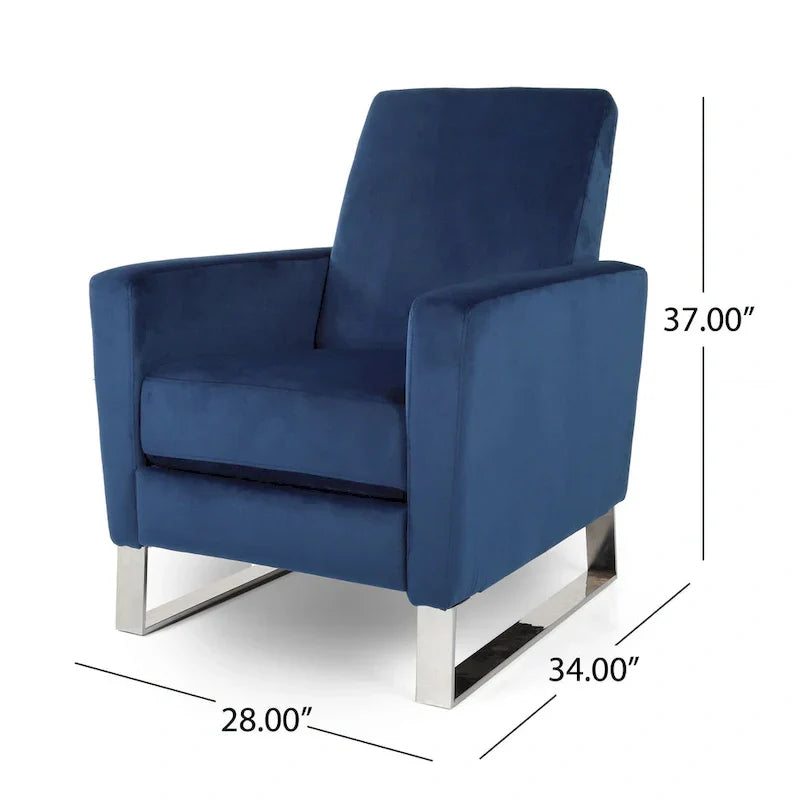 Reki Manual Push Back Recliner Chair - Blue Velvet with Stainless Steel Accents - image 6