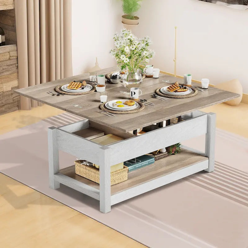 Moasis Farmhouse Lift-Top Coffee Table with Expandable Surface, Hidden Storage, and Shelf for Living Room - image 3