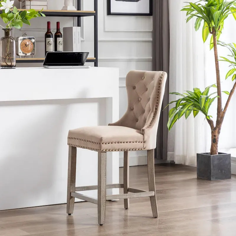 Carter 24-Inch Wingback Tufted Counter Stool with Antique Grey Legs and Nailhead Trim - image 27