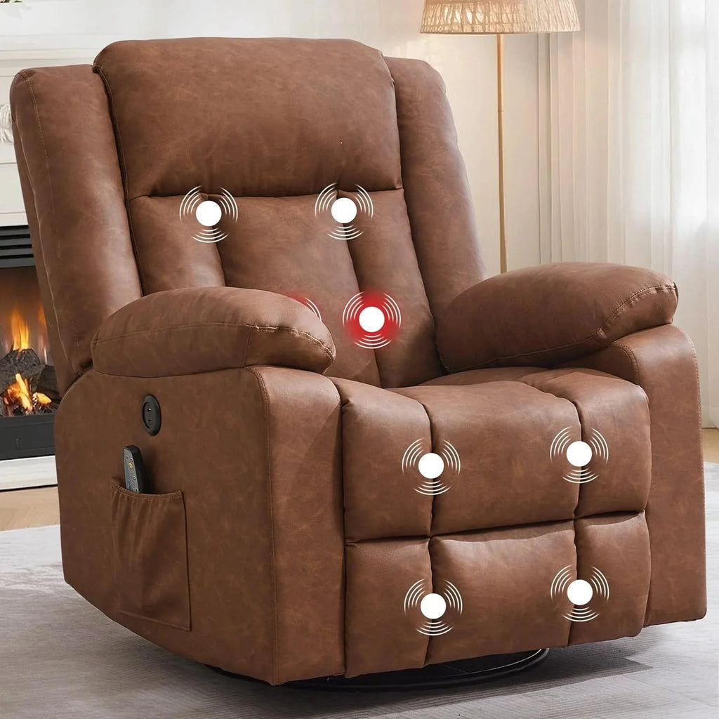 Rocker Recliner, Glider Recliner Chairs for Adults, 360° Swivel Rocking Chair with Massage and Heating, Nursery Chair with Storage and USB Charging for Living Room, Bedroom, Nursery - image 5