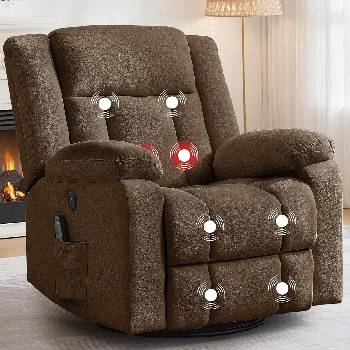 Rocker Recliner, Glider Recliner Chairs for Adults, 360° Swivel Rocking Chair with Massage and Heating, Nursery Chair with Storage and USB Charging for Living Room, Bedroom, Nursery - image 7