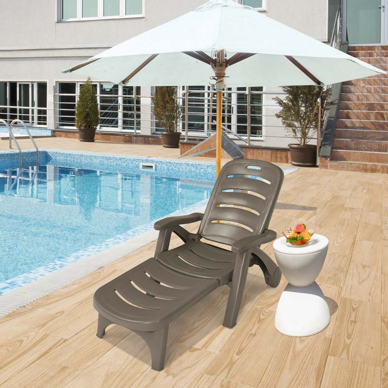 Rolling Folding Plastic Pool Lounge Chair With Armrests 5 Position Outdoor Sun Lounger Patio Deck Chair Beach Chair - Comfort