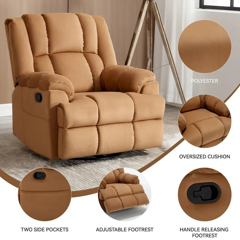 Extra-Large Swivel Rocker Recliner with Footrest and Pockets - Manual Operation - image 26