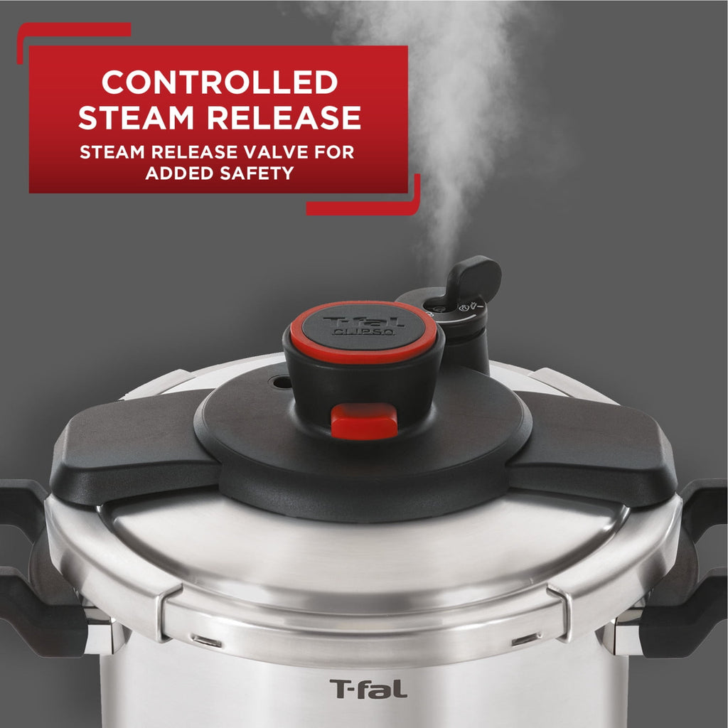 T-fal Clipso, Stainless Steel Pressure Cooker, 8 Quart, Silver