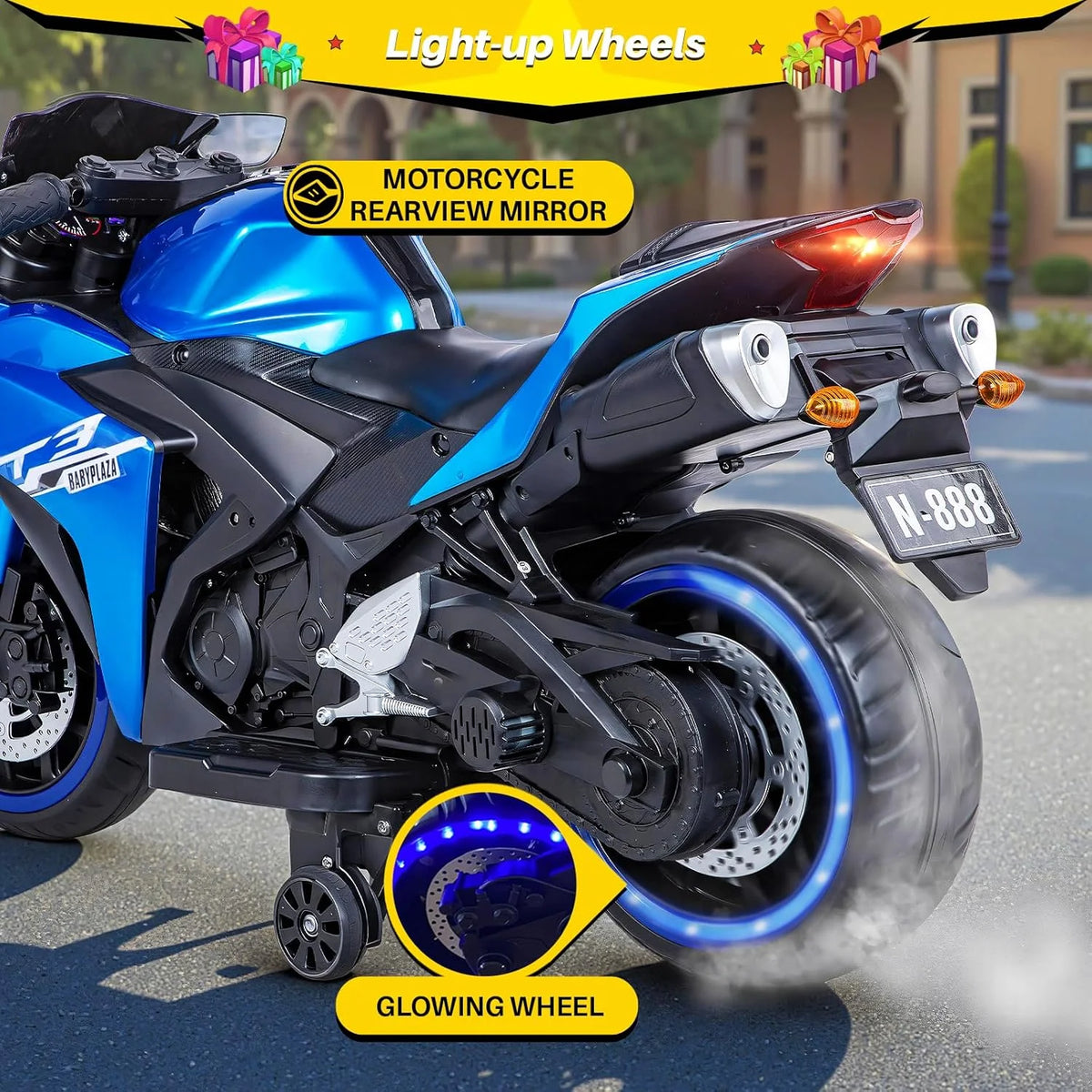 2 Seats Electric Dirt Bike Motorcycle for Kid 3 - 8, 12V Kids Motorcycle with Manual Throttle, Lighting Wheels, Music Function, Max Load 99 lb (Blue) - image 8