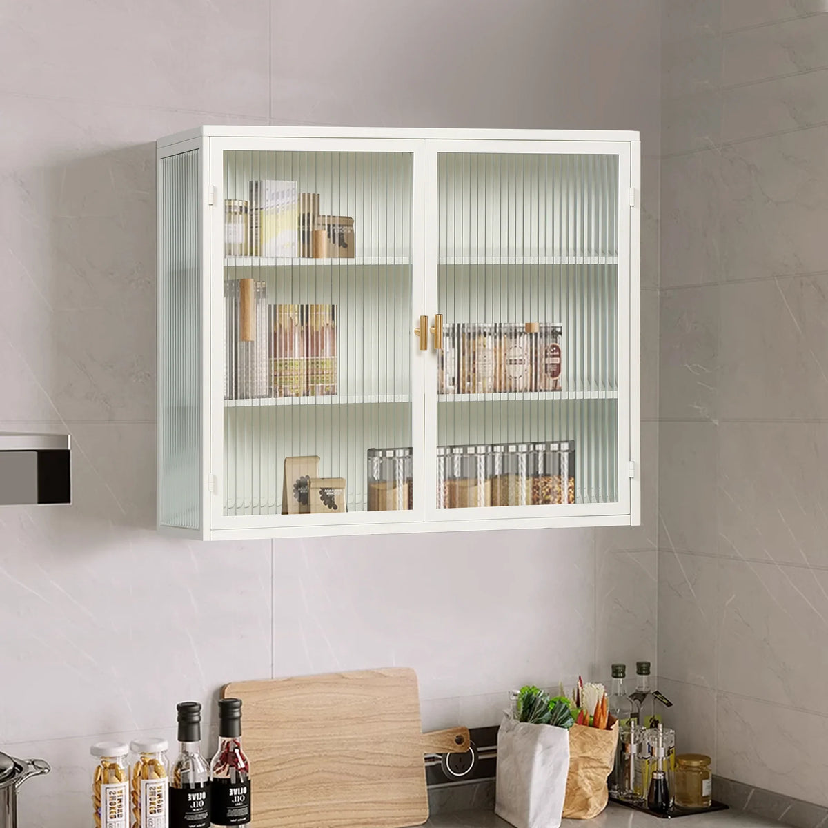 27.56"Modern Wall Cabinet with Glass Doors, Bathroom Cabinet with Featuring Three-tier Storage for Entryway Living Room, Bathroom or Dining Room - image 15