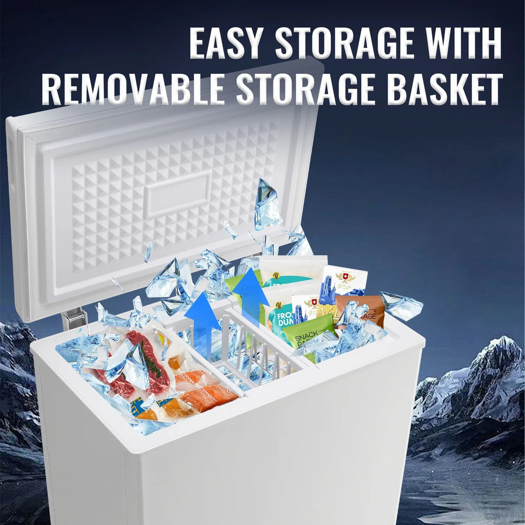 JIEJIA Compact Freezer 3.5 cu ft Environmental Chest Freezer, Mini Freezer with 7 Gear Adjustable Temperature, Removable Storage Basket, Energy Saving, White - image 8
