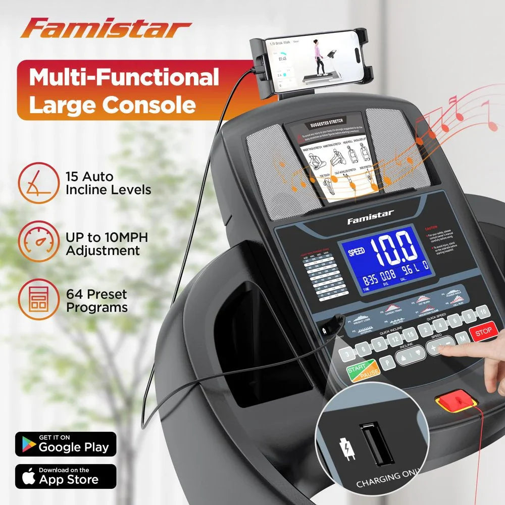 Famistar Folding Treadmill for Home with 15 Levels Auto Incline, 300LB Capcity, 10MPH Fast Speed Controls - image 5