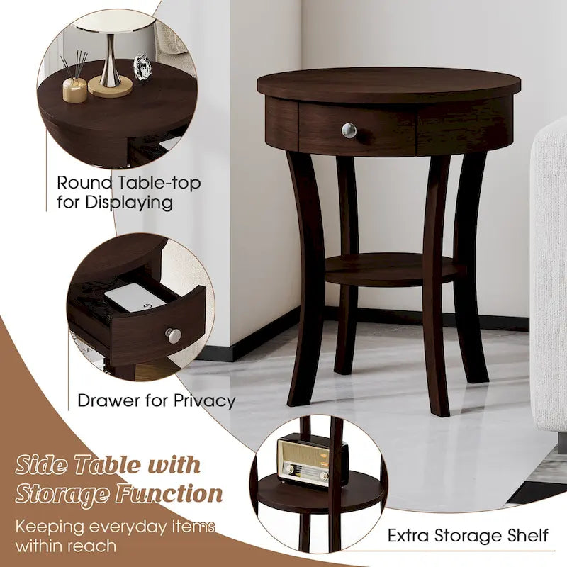 Costway Round 2-Tier Side Table - Versatile Nightstand for Bedroom and Living Room - image 28