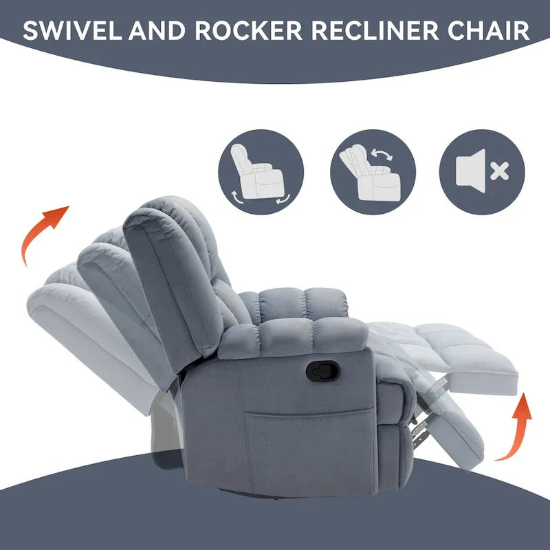 Extra-Large Swivel Rocker Recliner with Footrest and Pockets - Manual Operation - image 35