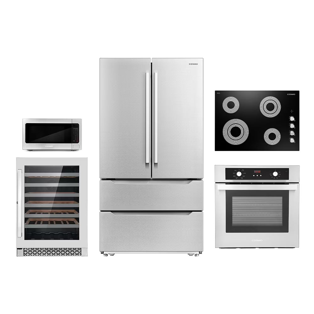 Cosmo 5 Piece Kitchen Appliance Package With 30" Electric Cooktop 24" Single Electric Wall Oven 30" Over-the-range Microwave French Door Refrigerator & 24" Built-in Fully Integrated Dishwasher - image 1