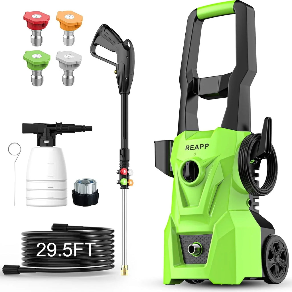 Electric high-pressure cleaning machine, foam sprayer, 4 quick-connect high-pressure nozzles, 2400 pounds/square inch 2.4 gal