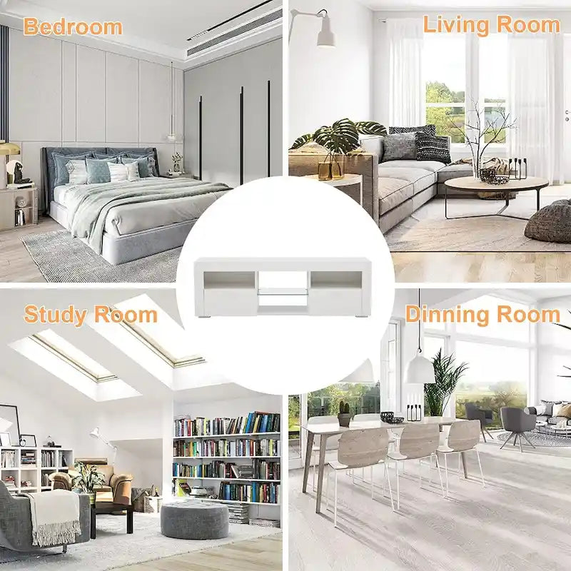 Contemporary LED TV Stand Media Console with Illuminated Features - High Gloss Finish, 51L x 14W x 16H inches - image 8