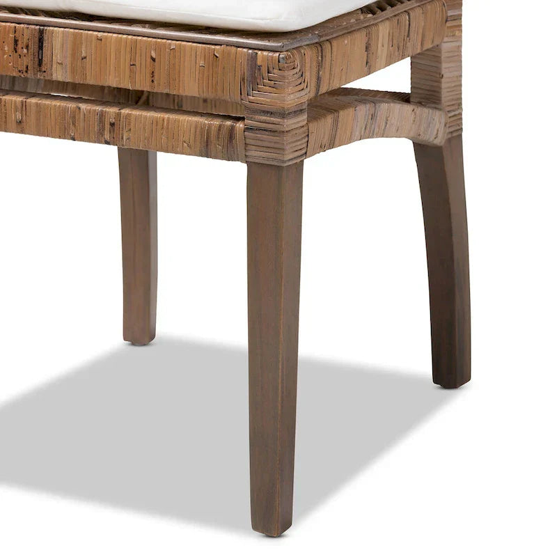 Laluna Contemporary Bohemian Rattan and Mahogany Dining Chair with Cushion - image 8