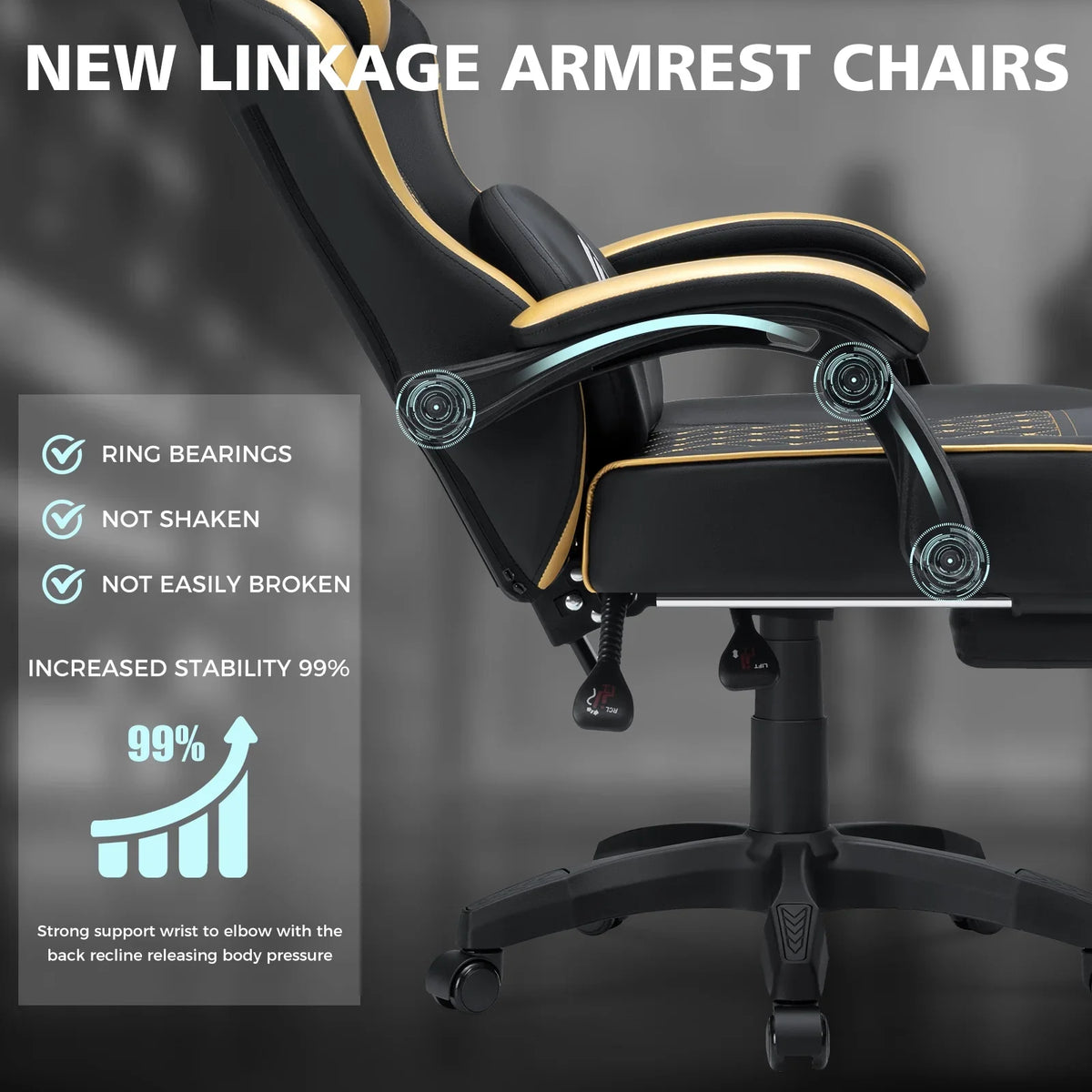 Hoffree Gaming Chair with Massage and Footrest Big and Tall Gamer Chair with Headrest and Lumbar Support PU Computer Game Chair for Adults Office - image 45