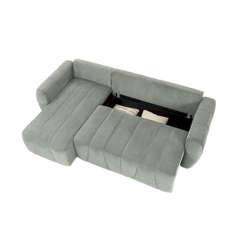Grey 105.2" Corduroy L-Shaped Convertible Sleeper Sectional with Storage Compartment - image 8