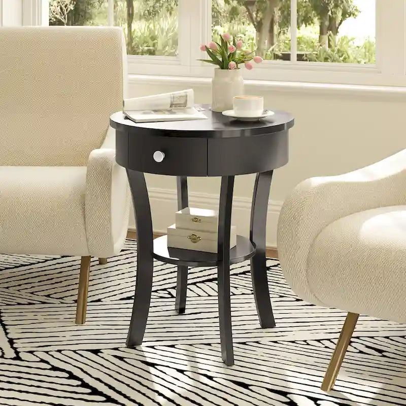 Costway Round 2-Tier Side Table - Versatile Nightstand for Bedroom and Living Room - image 22