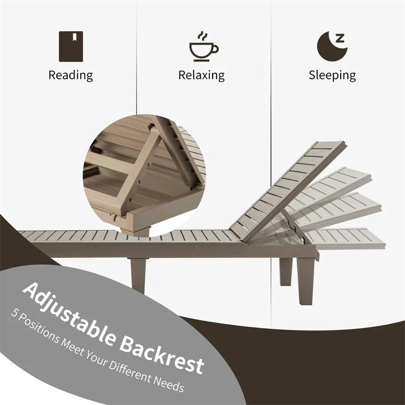Outdoor Chaise Lounge Chair Patio Recliner Adjustable With 5 Positions Wood Texture Design Waterproof Easy To Assemble - Comf