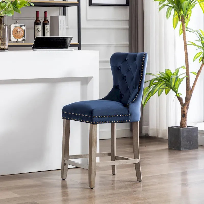Carter 24-Inch Wingback Tufted Counter Stool with Antique Grey Legs and Nailhead Trim - image 9