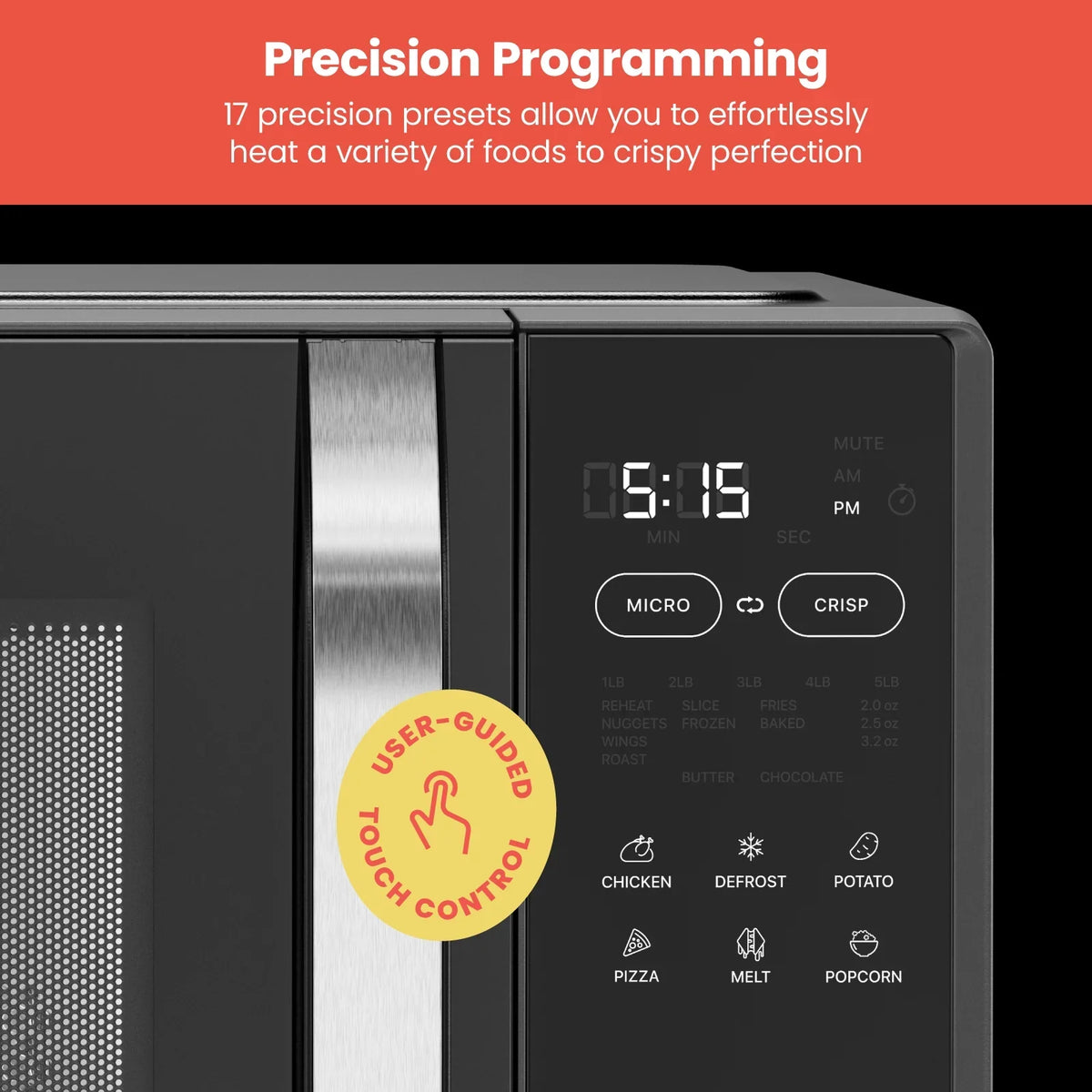 Chefman Microcrisp 1.1 cu. ft. Countertop Microwave Oven + Crisper, 1800 Watts - Black - image 9