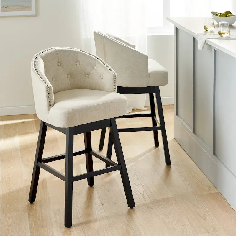 Swivel Bar Stool Set with Tufted Upholstered Seat and Wooden Frame - image 1