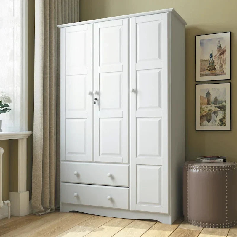 3-Door Wardrobe Armoire - White/Mocha/Java - Solid Wood - image 1