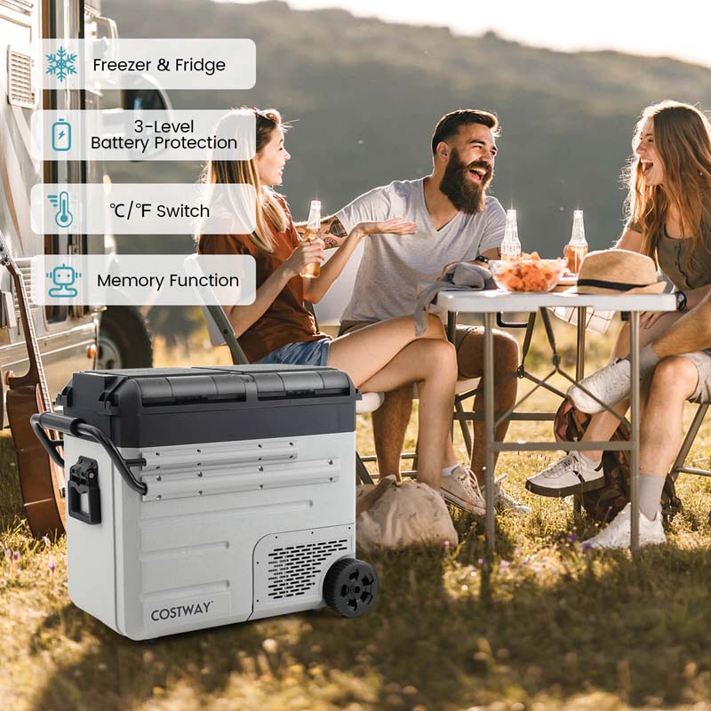 40-Quart Dual-zone Car Refrigerator with Wheels, 12V/24V DC & 100-240V AC Portable Car Fridge Cooler Freezer - image 14