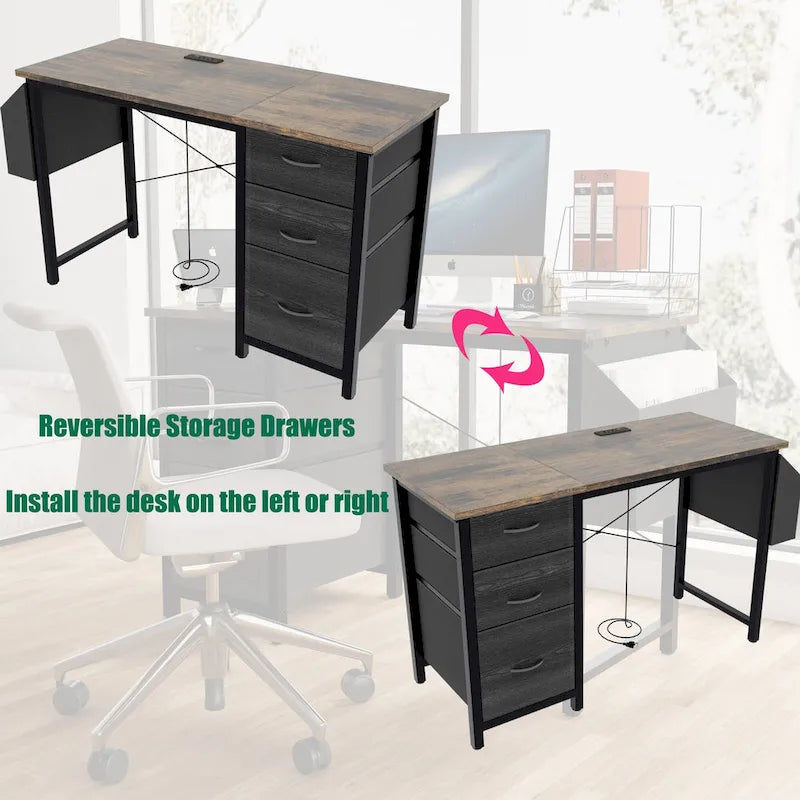 Contemporary Computer Desk with Built-in Charging Station and Versatile Reversible Storage Drawers for Home Office or Study - image 8